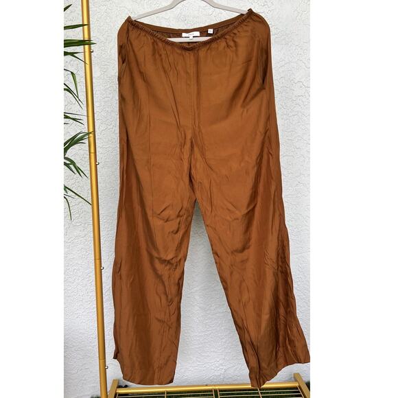Vince Pants - Luxury Vince Silk Pants - Size Large Brown Color Elastic Waist
